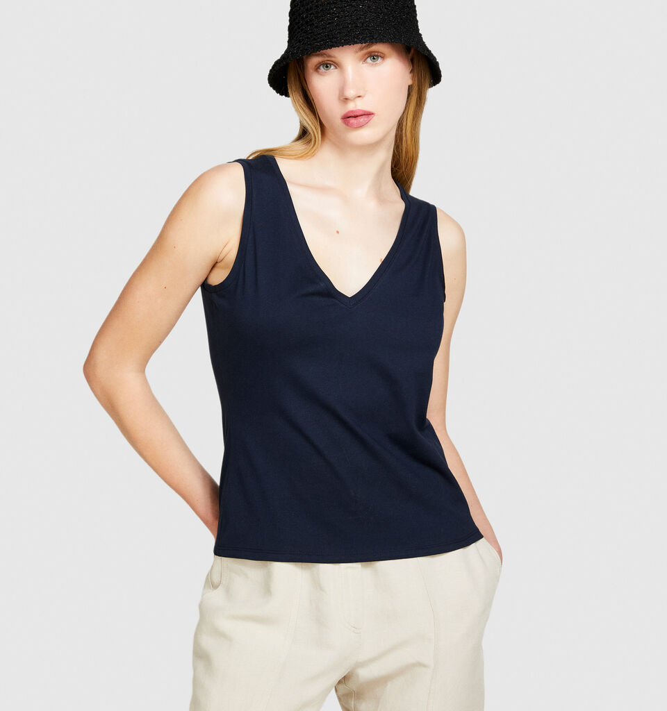 Tank top in 100% cotton - women's tops - Dark Blue | Sisley image number 4